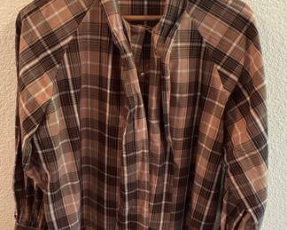 Brown Plaid Tie-Neck Blouse
