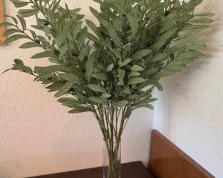 Artificial Olive Branch Arrangement in Cylindrical Glass Vase
