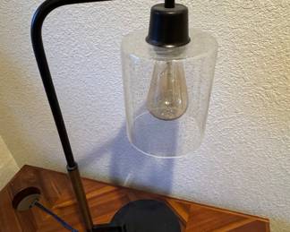 Industrial Seeded Glass Table Lamp with USB Port