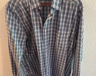 Nautica Men's Blue and White Plaid Button-Down Shirt