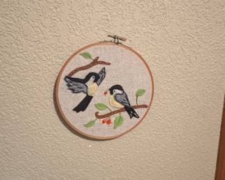 Hand-Embroidered Chickadees in Hoop