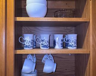 Assorted Blue and White Ceramic Tableware with Floral Accents