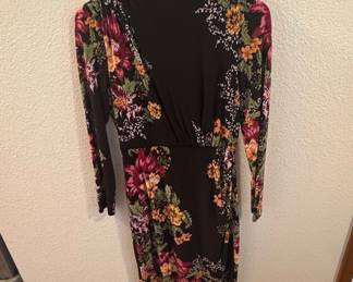 London Times Floral Print Long-Sleeve Wrap-Style Dress