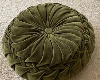 Olive Green Velvet Round Smocked Throw Pillow