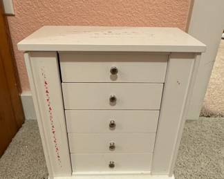 White Jewelry Armoire with Heart Motif