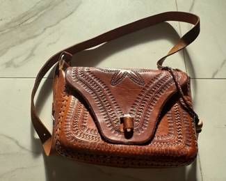 Vintage Hand-Tooled Leather Crossbody Bag