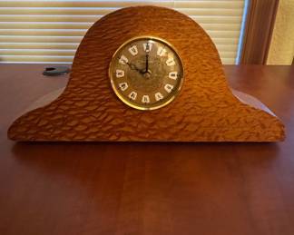Vintage Tambour Style Mantel Clock in Tiger Maple