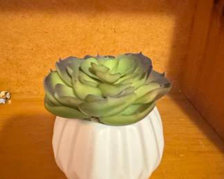 Artificial Succulent in Ribbed Ceramic Pot