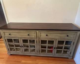 Two-Tone Farmhouse Sideboard with Glass Doors
