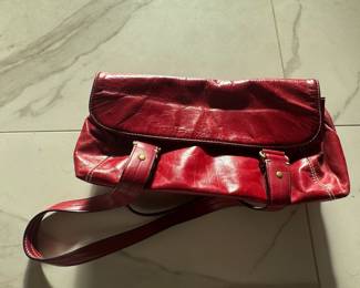 FOSSIL Red Leather Hobo Handbag Purse