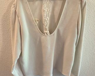 Lush Off White Cream Top XS Blouse Lace Open Back