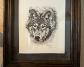 Charles Fracé Signed Wolf Charcoal Drawing