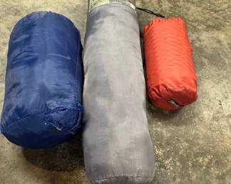 Glacier's Edge Kaleidoscope Folding Camp Chair with Blue Sleeping Bag and Red Accessory Bag