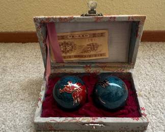 Vintage Chinese Dragon Cloisonné Baoding Balls with Presentation Box