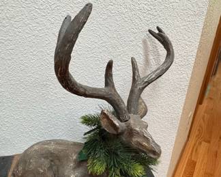 Rustic Reclining Deer with Pine Wreath Holiday Decor