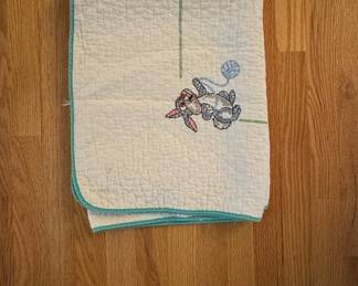 Vintage Embroidered Bunny Baby Quilt