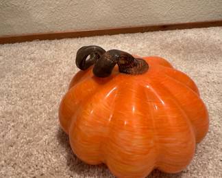 Hand-Blown Art Glass Pumpkin with Curly Stem