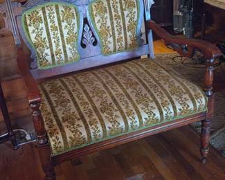 2 AntiqueCarvedWoodSetteeorParlorBench