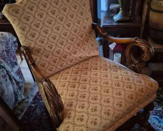 65 VictorianCarvedWoodArmchairwithTapestryUpholstery