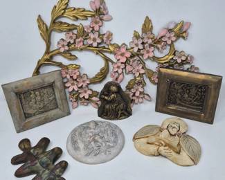 124 VintageCastCementClayWallPlaquesPlasticFloralAccentPiece