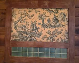 64 FramedToileFabricPinBoardGreenTileWallDecorDisplay