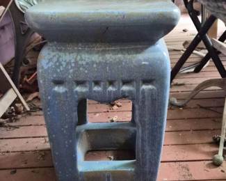 116 BlueGreenGlazedAsianPotteryPlantStandSculpturalGardenDecor