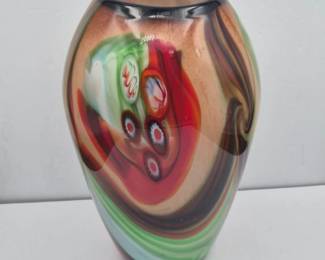28 MillefioriArtGlassVaseSwirledMulticolorHandblownDesign