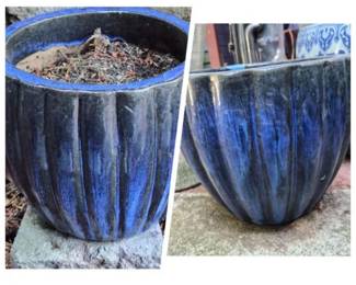 96 PairofBlueGlazedCeramicFlutedPotteryPlanters