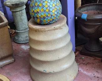 70 MosaicGazingBallRibbedTerracottaPedestalStand