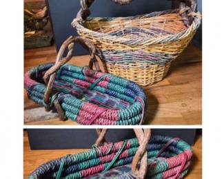 91 NaturalWoodUniqueTwistTwigHandledBasketTrio