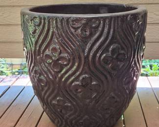 139 LargeBlackGlazedCeramicOutdoorPlanter