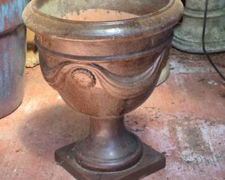 66 GlazedBrownPotteryPedestalPlanter