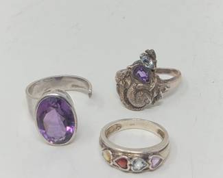 131 SterlingSilver925AmethystMultiStoneRings
