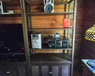 160 DarkWoodMediaStorageCabinetLouveredStyleDoors
