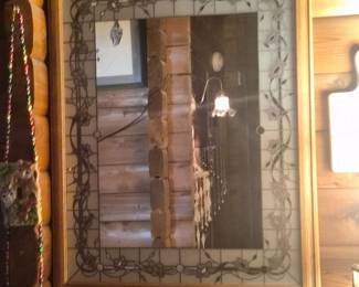 119 FloralFrostedGlassWallMirrorOakFrame