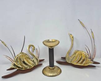 148 BrassCutOutSwanWallArtPairMore