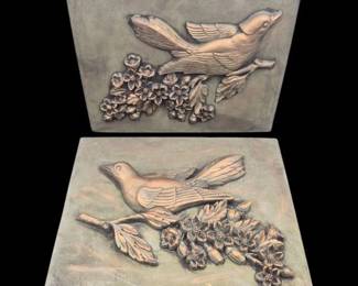 12 PairofGiltPaintedCastCementReliefWallPlaquesArtTiles