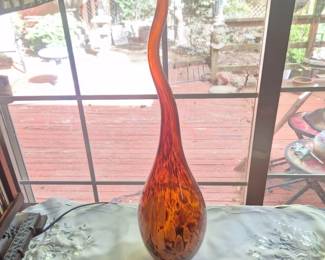 78 CurvyAmberSwirledSpotsVase23InchTall