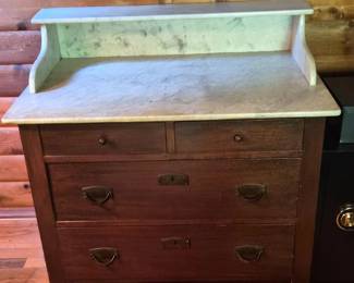 95 VintageMarbleTopBasinCabinetwithDovetailDrawers