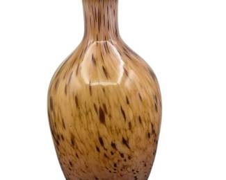 112 GorgeousLargeHandblownArtGlassAmberVaseSpeckledWhiteBrown