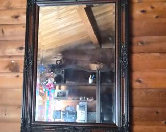 128 WoodOrnateEbonyCarvedFramedWallMirror