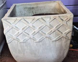 36 IvoryGlazedPotteryPlanterSquareFormwithCrissCrossRelief