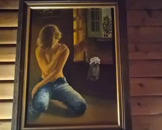 71 OriginalPaintingKneelingFigureinJeansbyMhouse