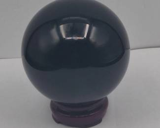 123 4PolishedBlackObsidianSphereonWoodStand