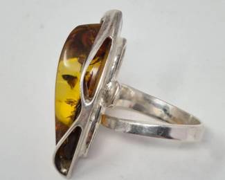 104 SterlingSilverFreeformPolishedAmberStatementRing