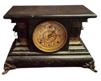 149 AntiqueGilbertBlackMantelClock