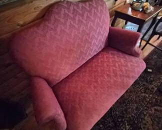 37 VintageClawFootSofaMauveUpholsteryCurvedSilhouette