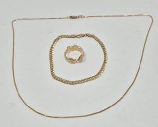 146 14KYellowGoldFishRingCurbBraceletGFChain