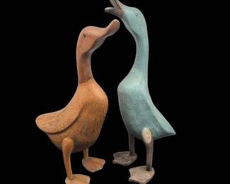 111 AdorableDistressedWoodDuckPairHandCarved