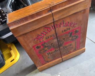 vintage Budweiser wooden display cabinet